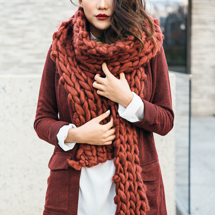 Chic Cold Weather Accessories - Red Chunky Knit Scarf // Notjessfashion.com