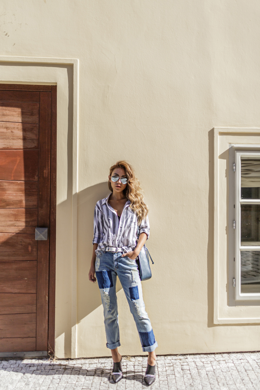 Stripe shirts and patch work denim - Off Duty Style Outfits Cool Girls Swear By // NotJessFashion.com