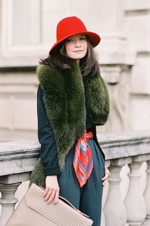 How to add color to your winter wardrobe with green - Green fur stole street style // Notjessfashion.com