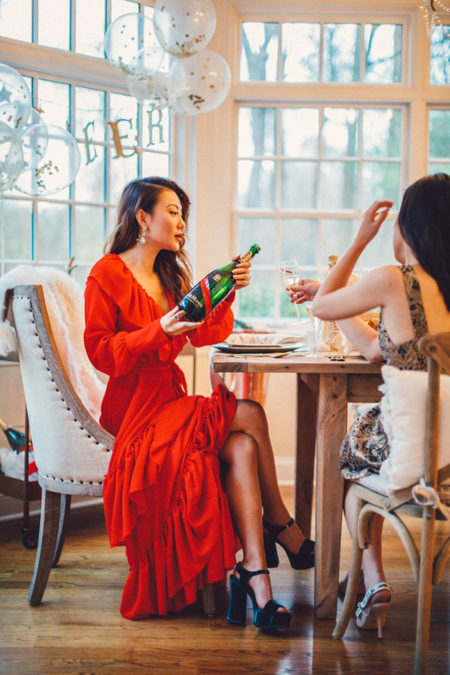 fashion blogger jessica wang features her favorite holiday party shoes featuring laurence dacade velvet green platform sandals // Notjessfashion.com