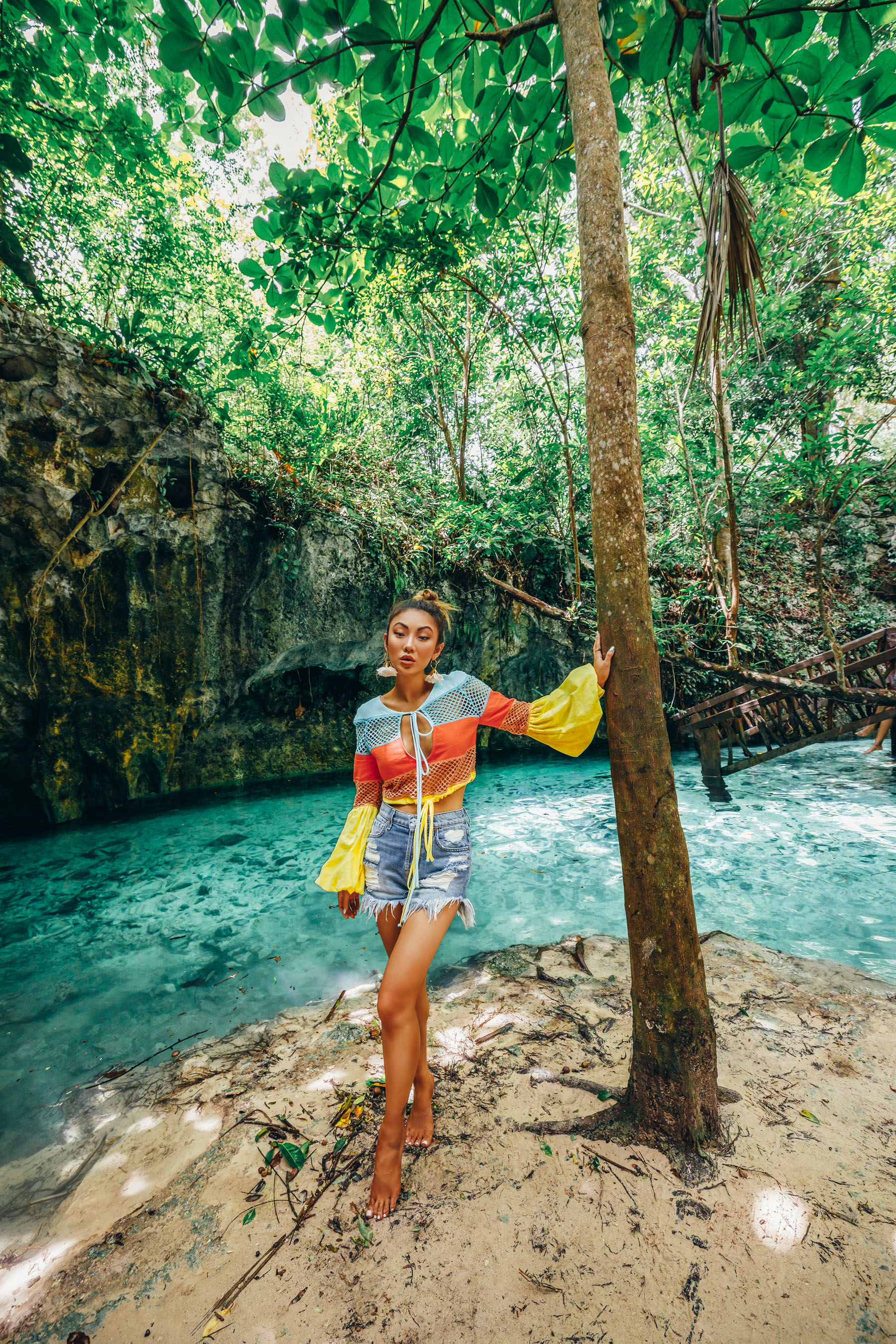 memorial weekend sales, bright crochet top, cenote mexico, vacation style // Notjessfashion.com