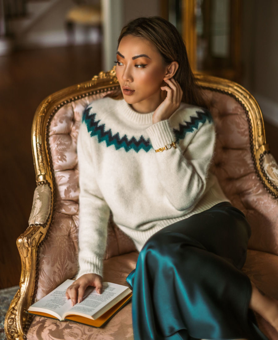 fashion blogger jessica wang wears a fairisle sweater and slip skirt while sharing the best mid-week sales to shop // Jessica Wang - Notjessfashion.com