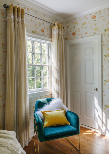 blue accent chair with yellow pillow, easy ways to upgrade your room, home depot decor, home depot interiors, blogger home decor, guest bedroom inspiration, jessica wang house // Notjessfashion.com