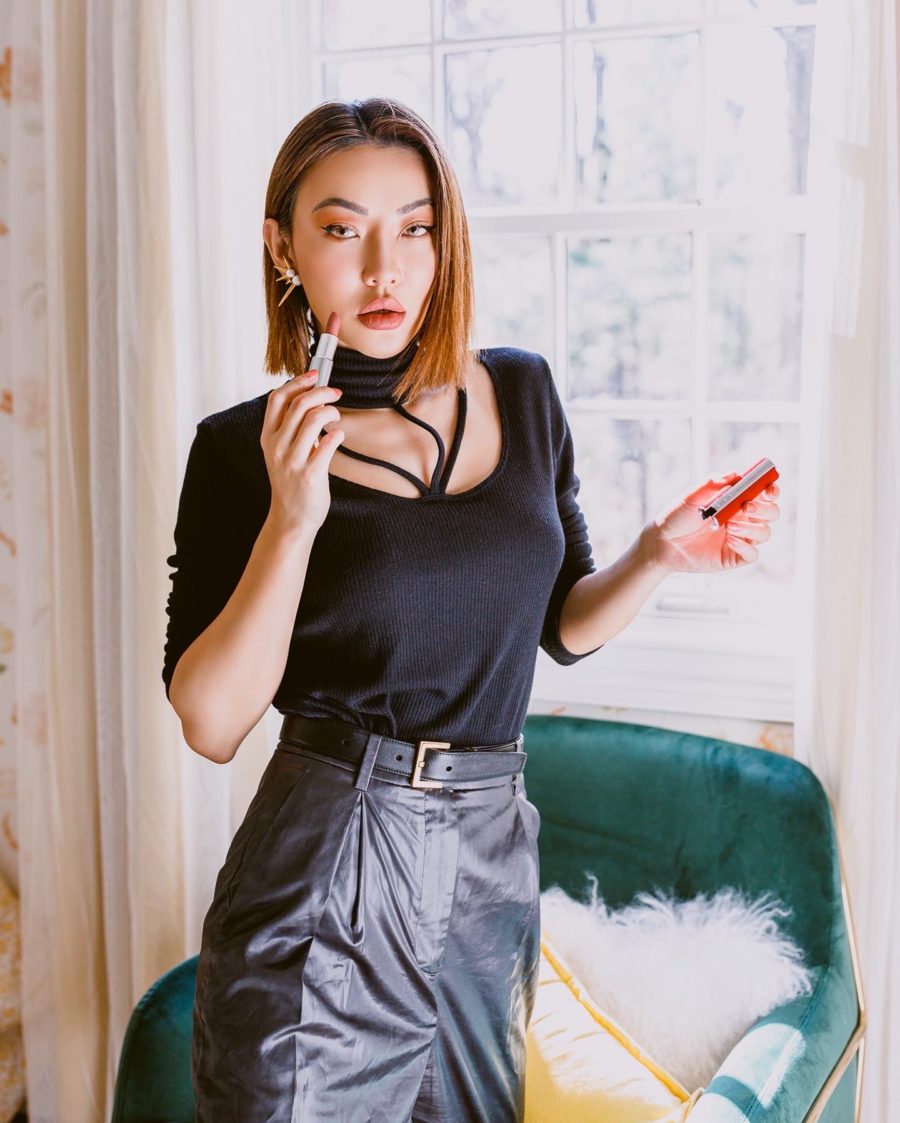 my top beauty picks from the 2020 nordstrom anniversary sale - make up, black top, leather pants, givenchy beauty le rouge iconic lipstick // Jessica Wang - Notjessfashion.com