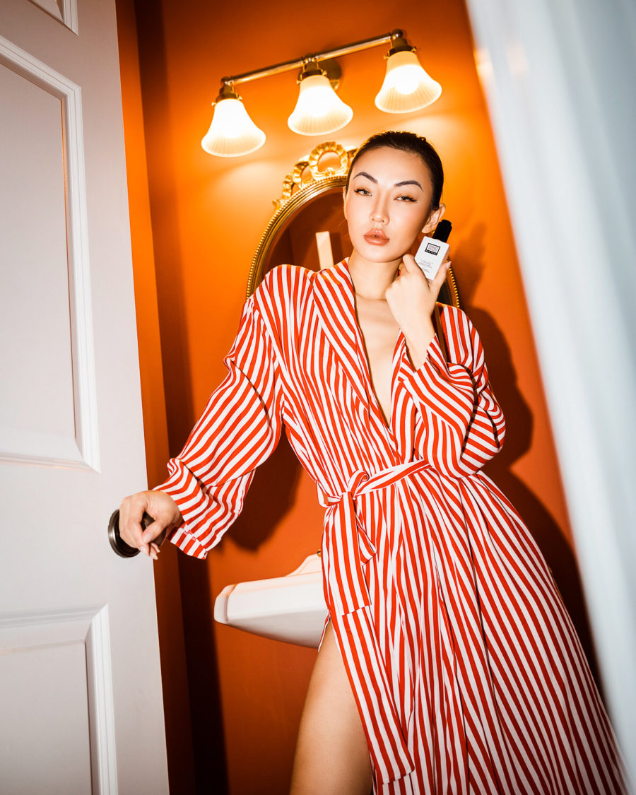 chic sleepwear featuring stripe robe // Jessica Wang - Notjessfashion.com