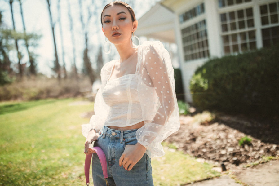 spring transitional outfits with a puff sleeve top // Jessica Wang - Notjessfashion.com