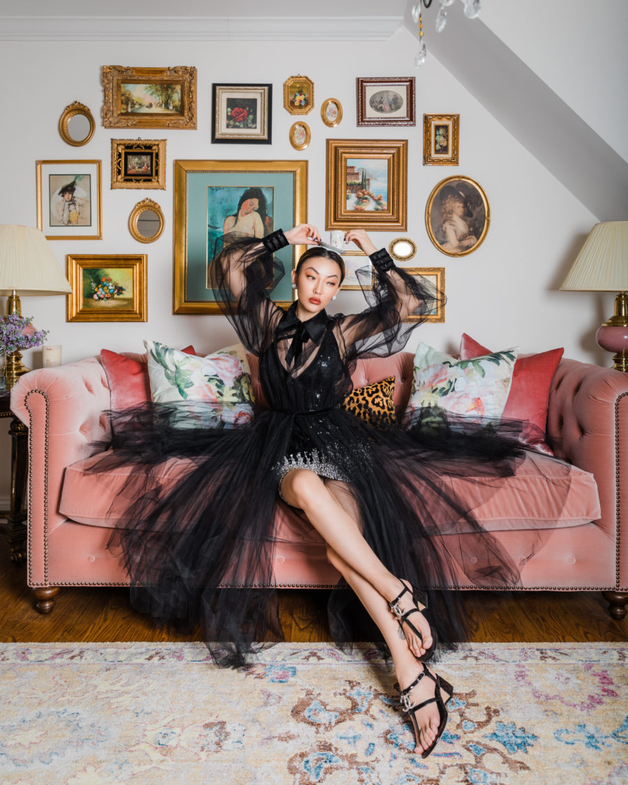 Jessica Wang wearing a sheer embellished dress while sharing black friday 2021 sales // Jessica Wang - Notjessfashion.com