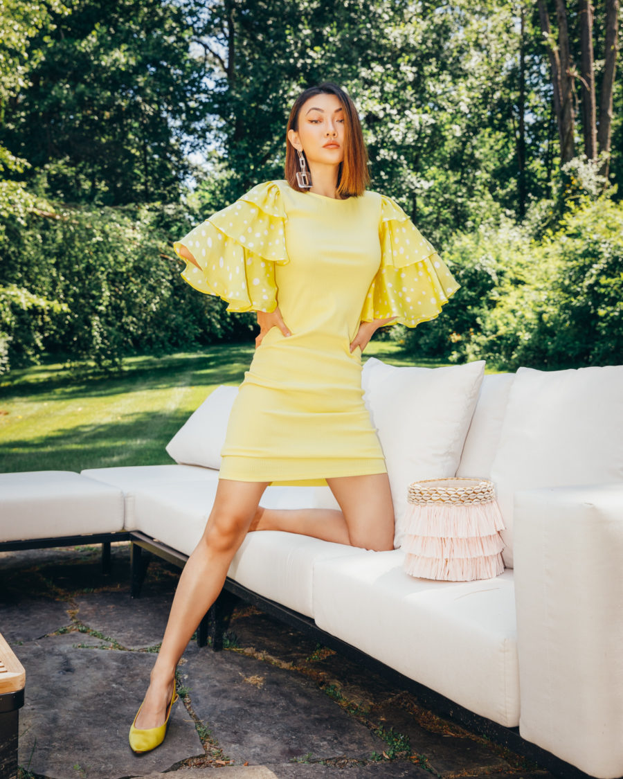 how to dress comfortably for the office - yellow tiered sleeve dress // Jessica Wang - Notjessfashion.com