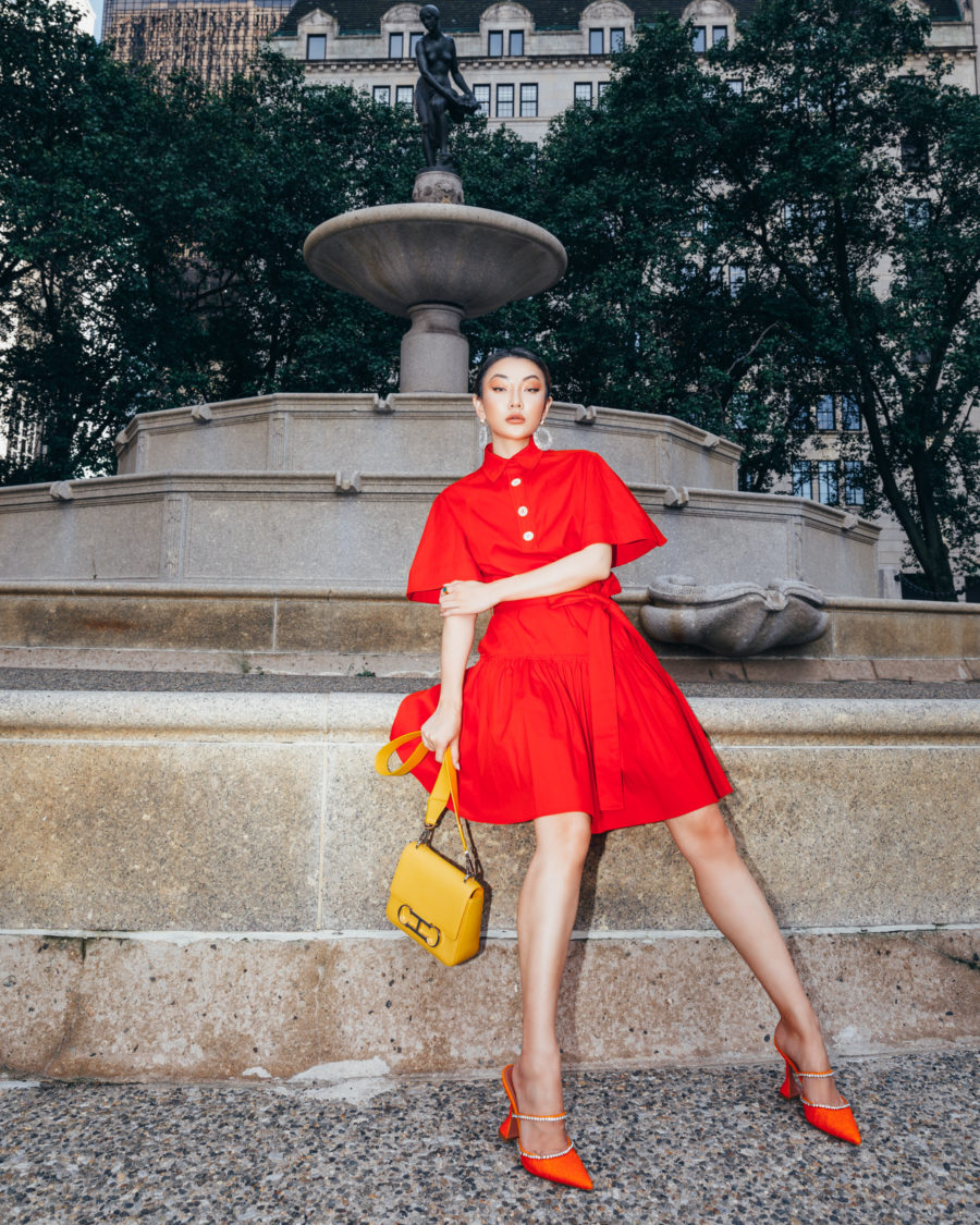 jessica wang wearing a bright red mini dress // Jessica Wang - Notjessfashion.com