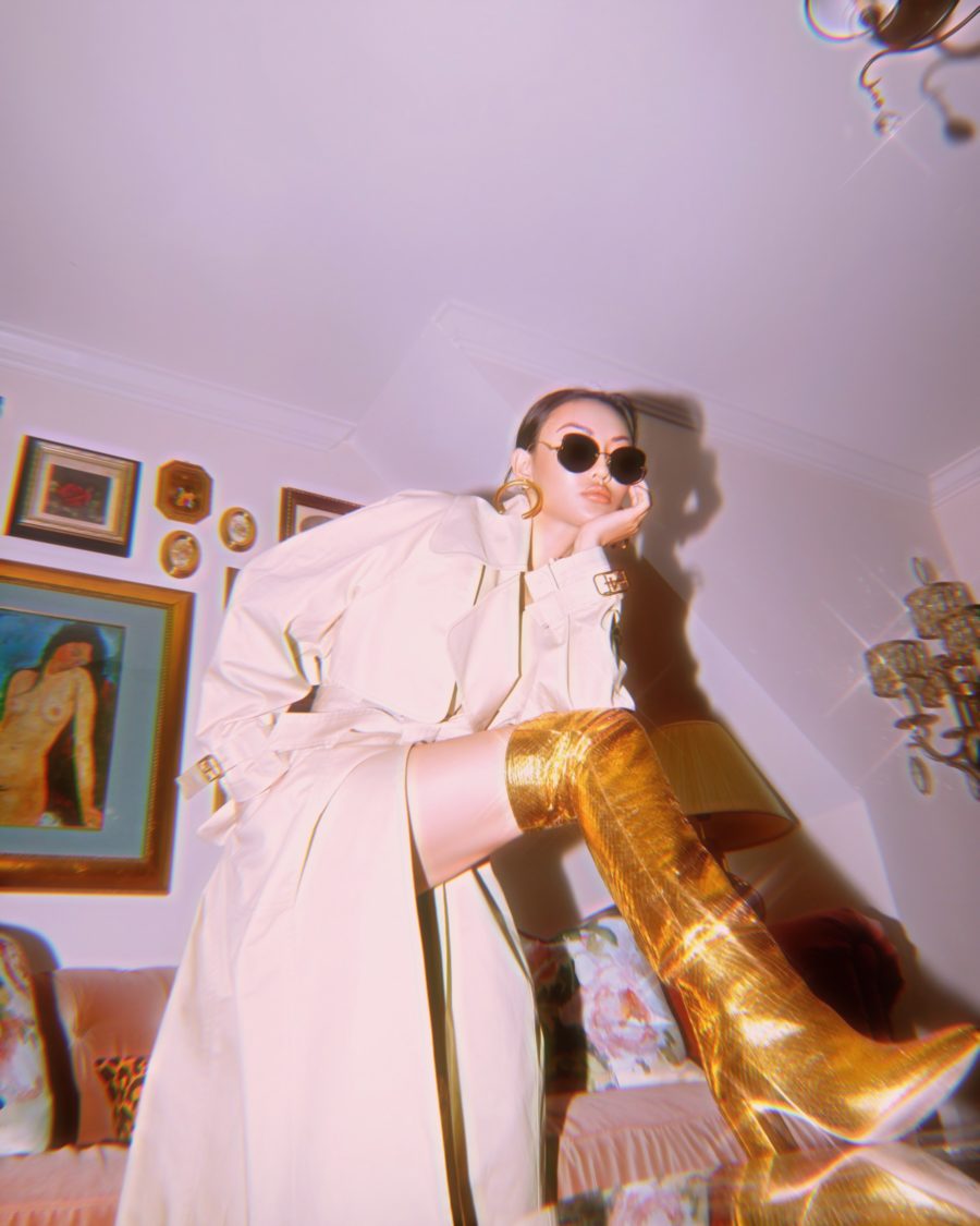 fashion blogger jessica wang wearing fall 2020 boots trends - gold over-the-knee boots // Jessica Wang - Notjessfashion.com