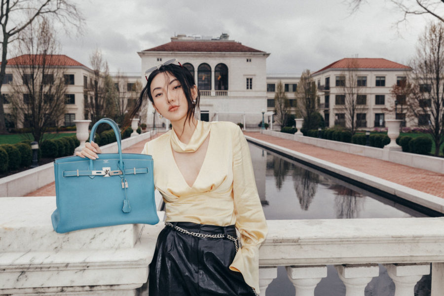 jessica wang carries a blue hermes birkin from her favorite designer sale // Jessica Wang - Notjessfashion.com