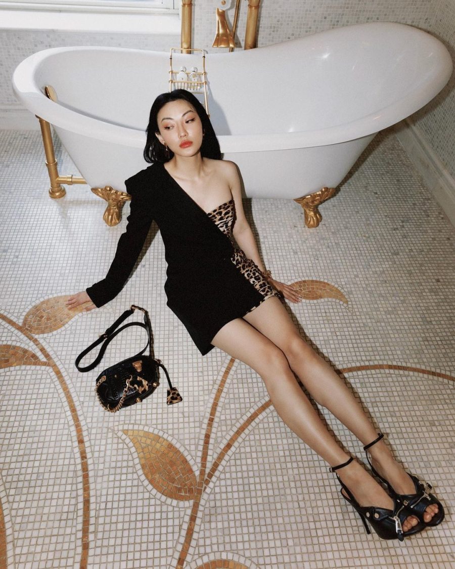 jessica wang wearing night out outfits featuring a one shoulder mini dress // Jessica Wang - Notjessfashion.com