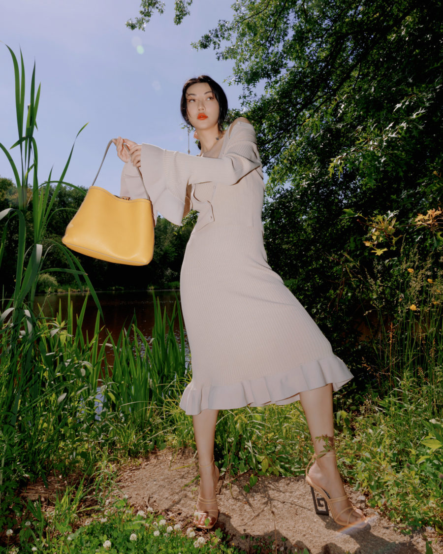 jessica wang wearing a beige knit midi dress from the shopbop fall sale // Jessica Wang - Notjessfashion.com