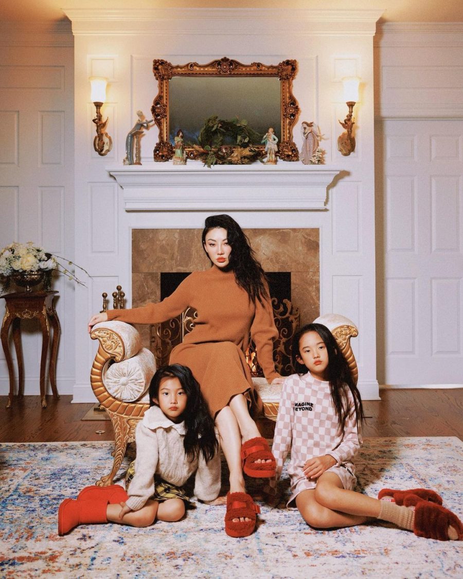 Jessica Wang wearing a sweater dress with ugg slippers while sharing her last minute gift ideas for holiday // Jessica Wang - Notjessfashion.com