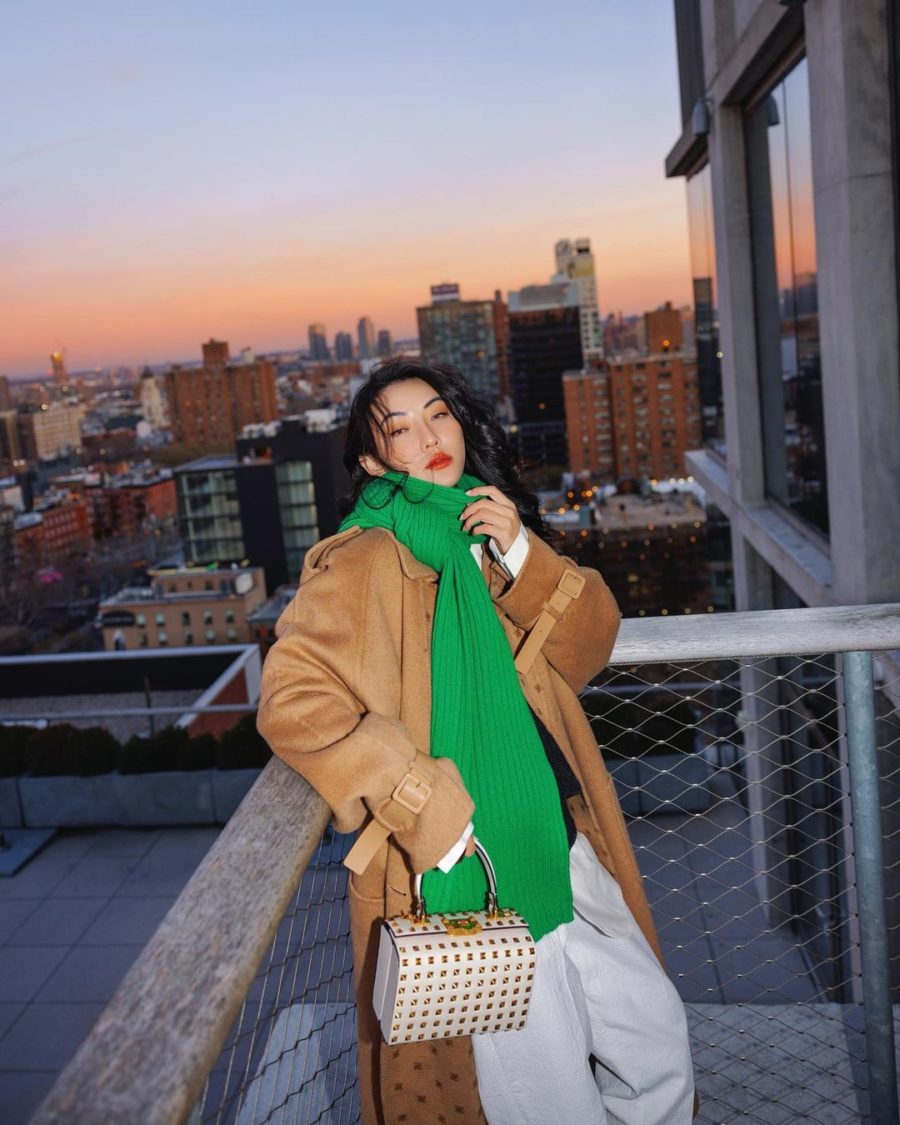 Jessica Wang wearing a fendi trench coat and tapered pants while sharing emerging fashion brands 2022 // Jessica Wang - Notjessfashion.com