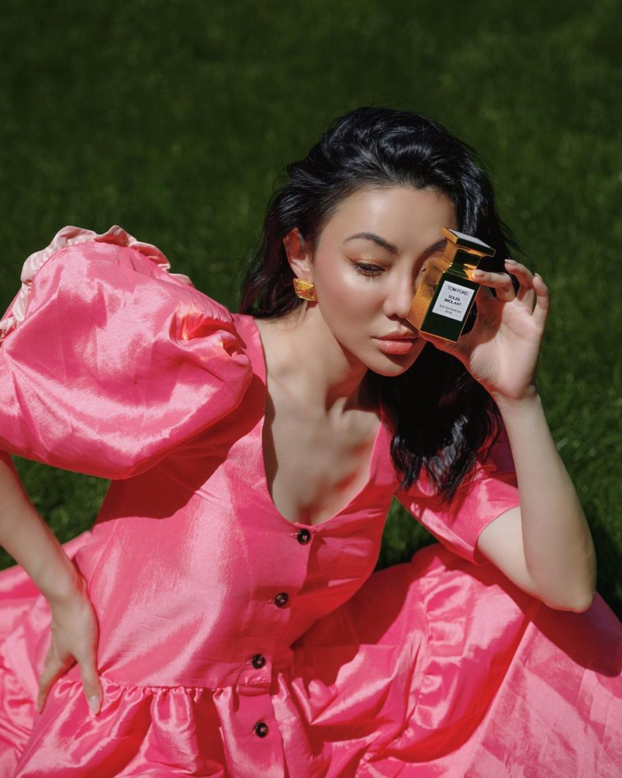 Jessica Wang wearing nostalgic fashion trends featuring a pink puff sleeve dress // Jessica Wang - Notjessfashion.com