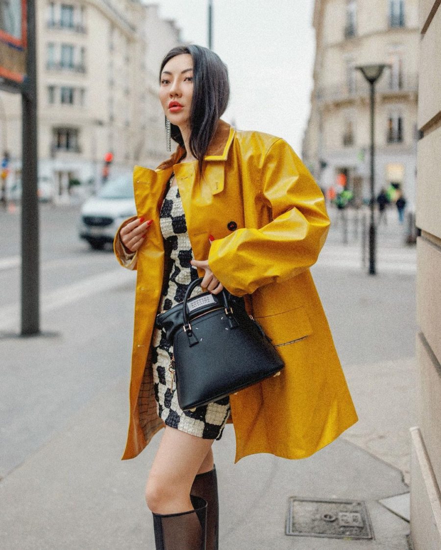 Jessica Wang wearing print trends featuring a checkerboard mini dress // Jessica Wang - Notjessfashion.com